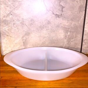 1979 Glasbake White Ceramic Divided Oval Serving Bowl Baking Dish Retro Vintage